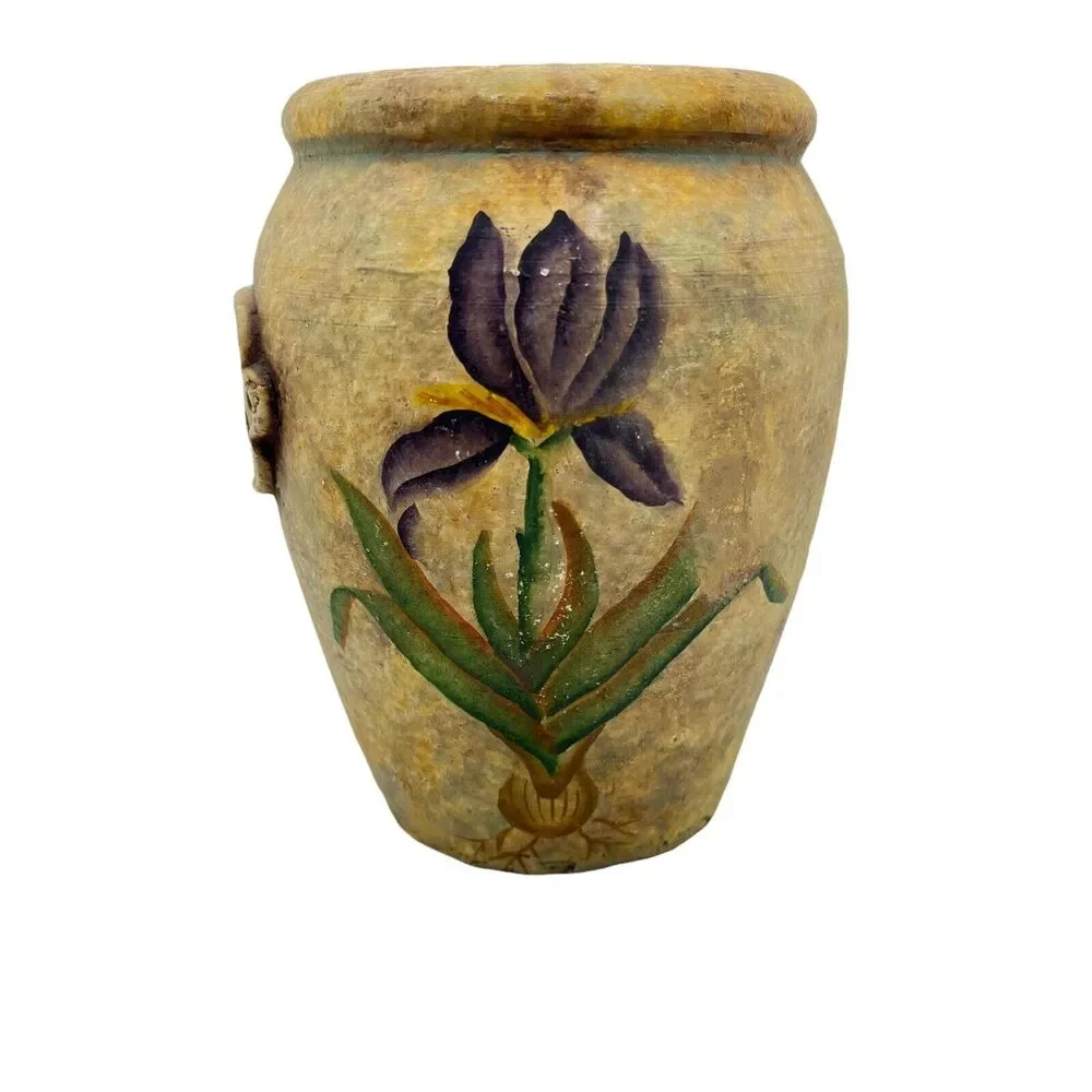 Ceramic Vase Iris U. Latifolia Painted Distressed Stone Wear Flower Vintage - Picture 4 of 12
